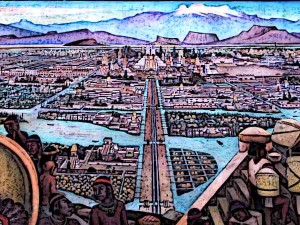 Aztec Capital Tenochtitlan - The city was established on a very unusual terrain where the ground was swampy and therefore the land had to be expanded artificially.