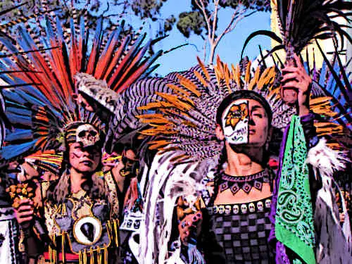 Aztec Women dancers in traditional costumes